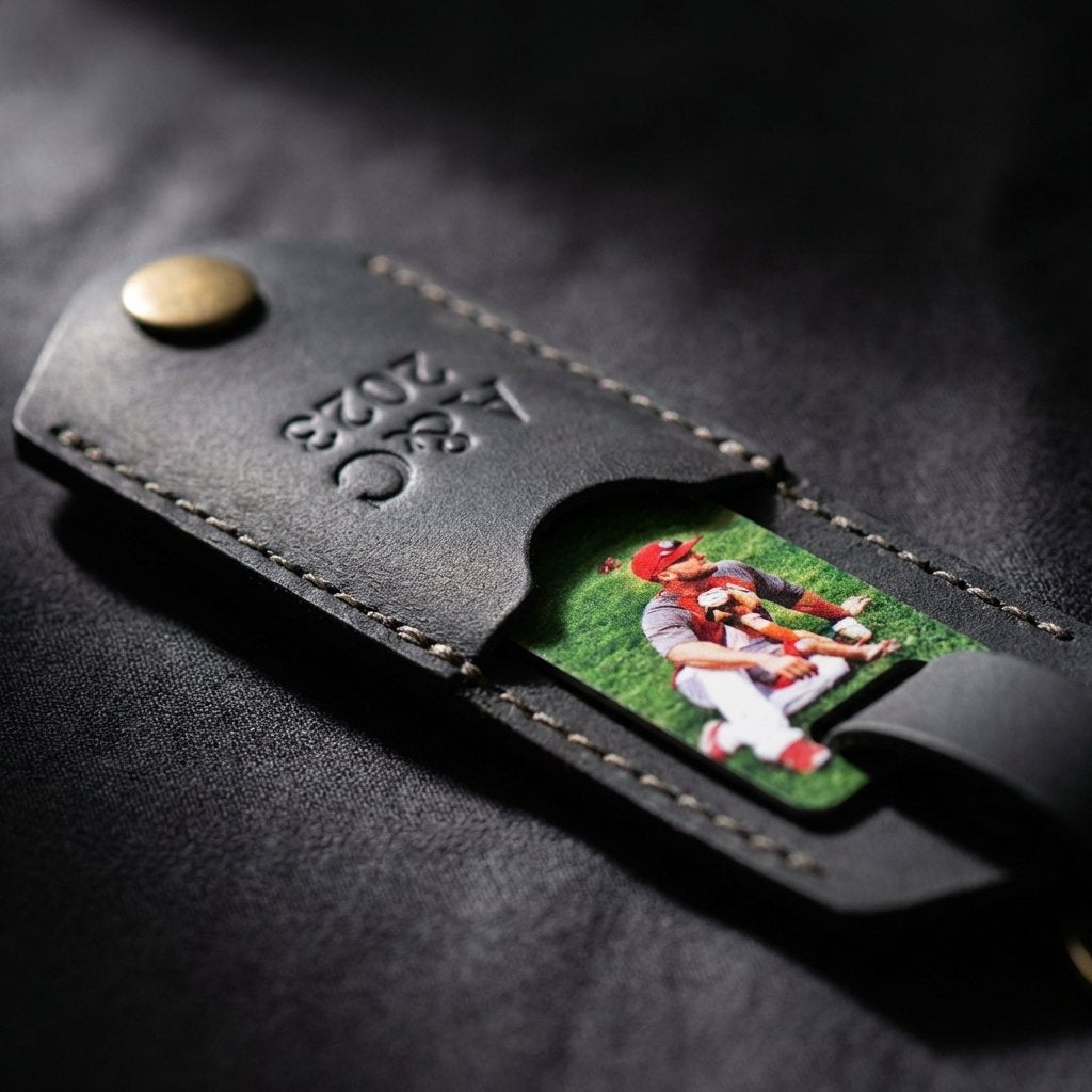 Personalized Leather Photo Keychain - Custom Anniversary Gift