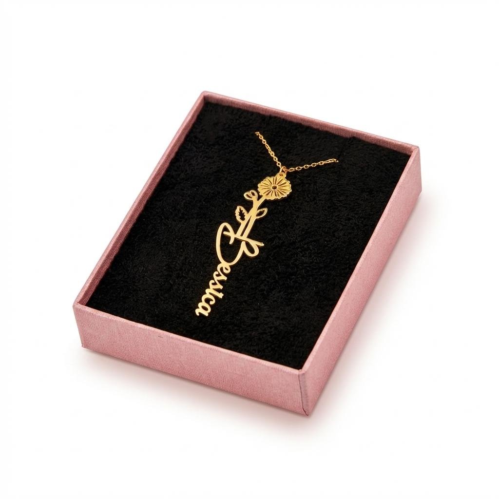 Personalized 14K Gold Name Necklace with Birthstone