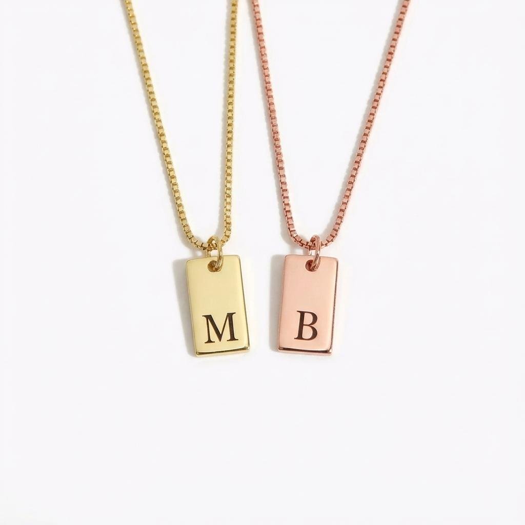 Dainty Custom Initial Tag Necklace - Personalized Gold Bar
