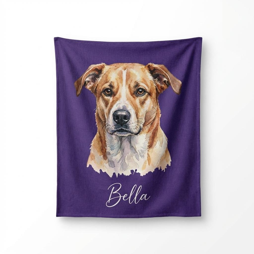 Personalized Watercolor Pet Photo Woven Blanket