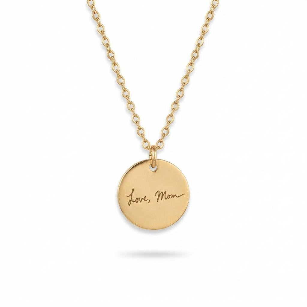 Signature Handwriting Disc Necklace - Memorial Jewelry