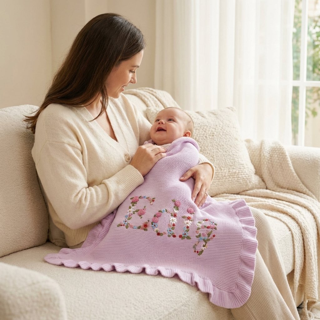 Personalized Floral Embroidered Baby Blanket | 100% Cotton