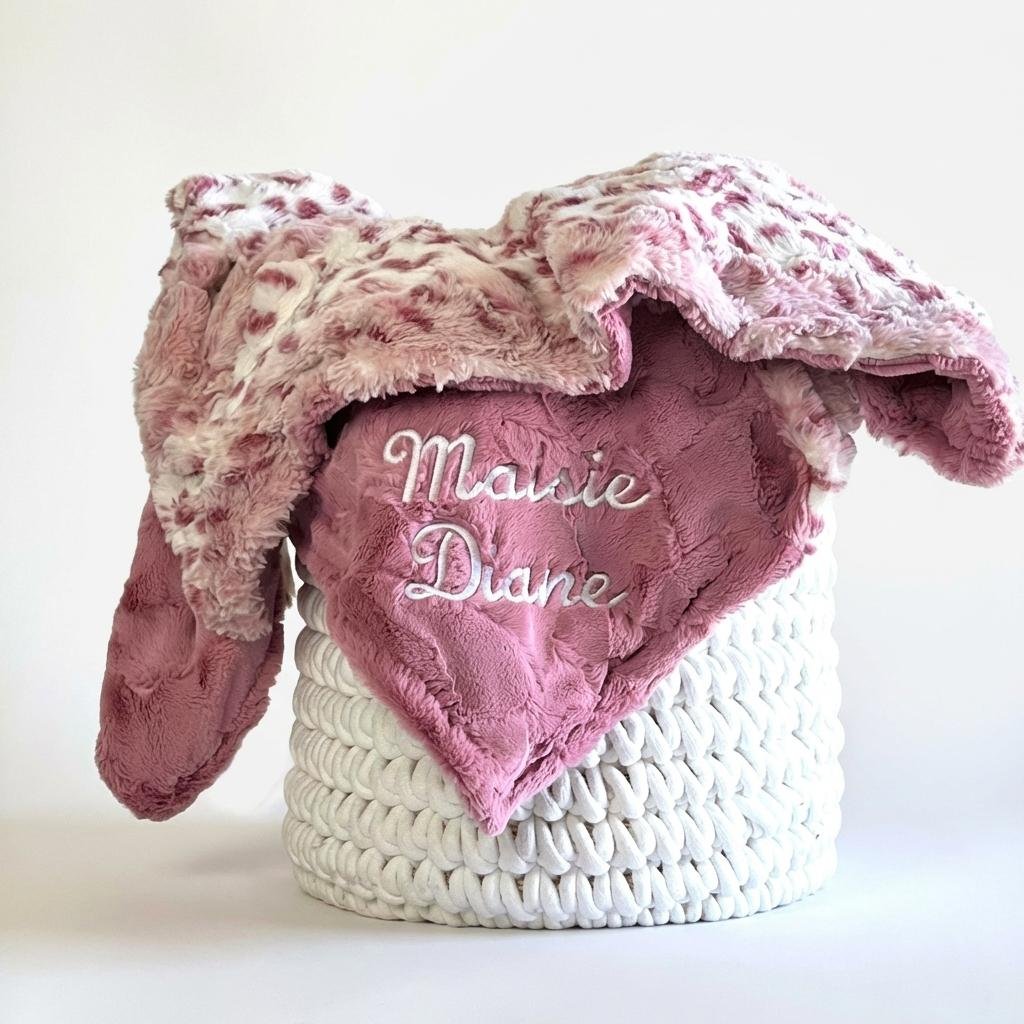 Personalized Wildrose Lynx Minky Baby Blanket