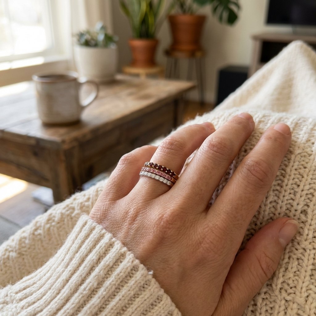 Personalized Birthstone Stacking Ring - 925 Sterling Silver