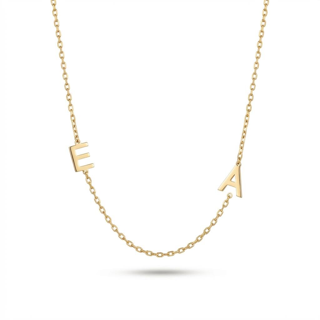 Personalized 14K Solid Gold Sideways Initial Necklace