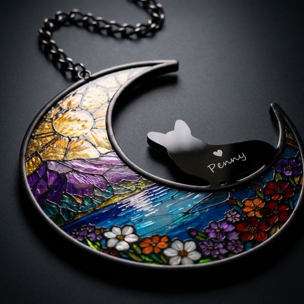 Personalized Pet Memorial Suncatcher Moon Ornament