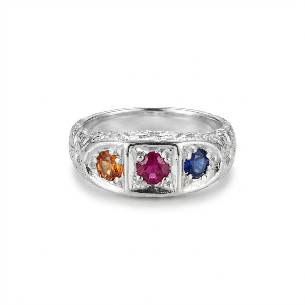 Personalized Sterling Silver 3-Birthstone Mothers Ring