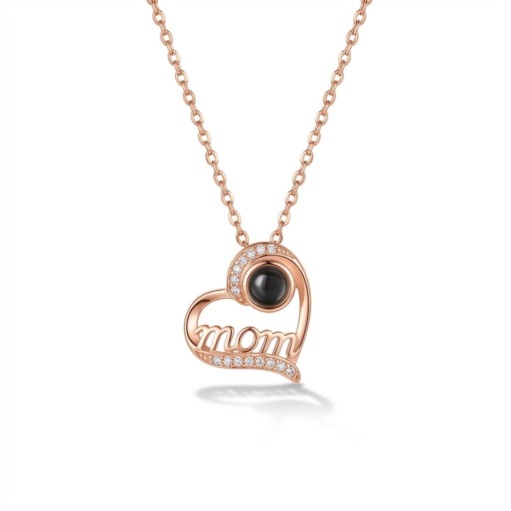 Personalized Heart Photo Projection Necklace for Mom