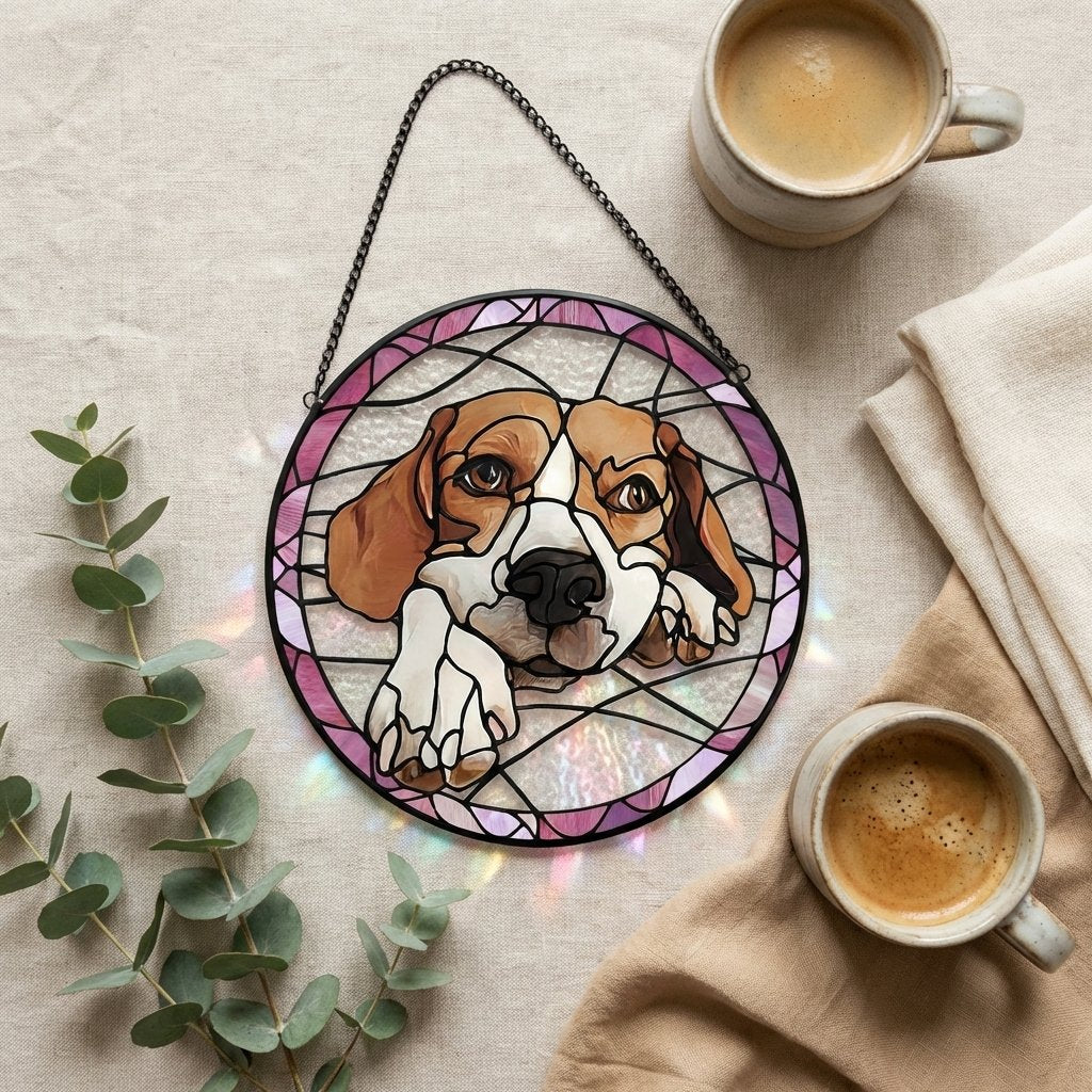 Custom Pet Portrait Stained Glass Suncatcher Memorial Gift