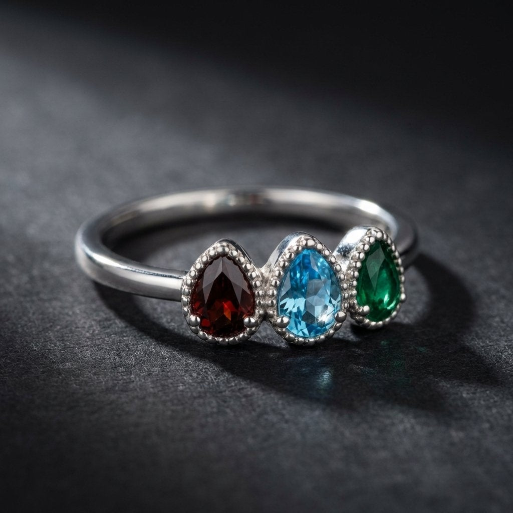 Personalized Birthstone Ring - 925 Silver Family Ring for Mom