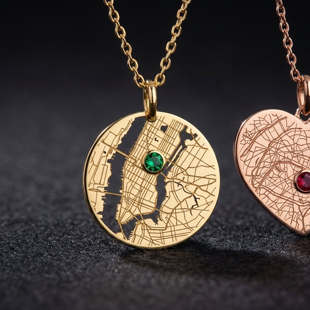 Custom Map Location Necklace with Birthstone | iMade4U