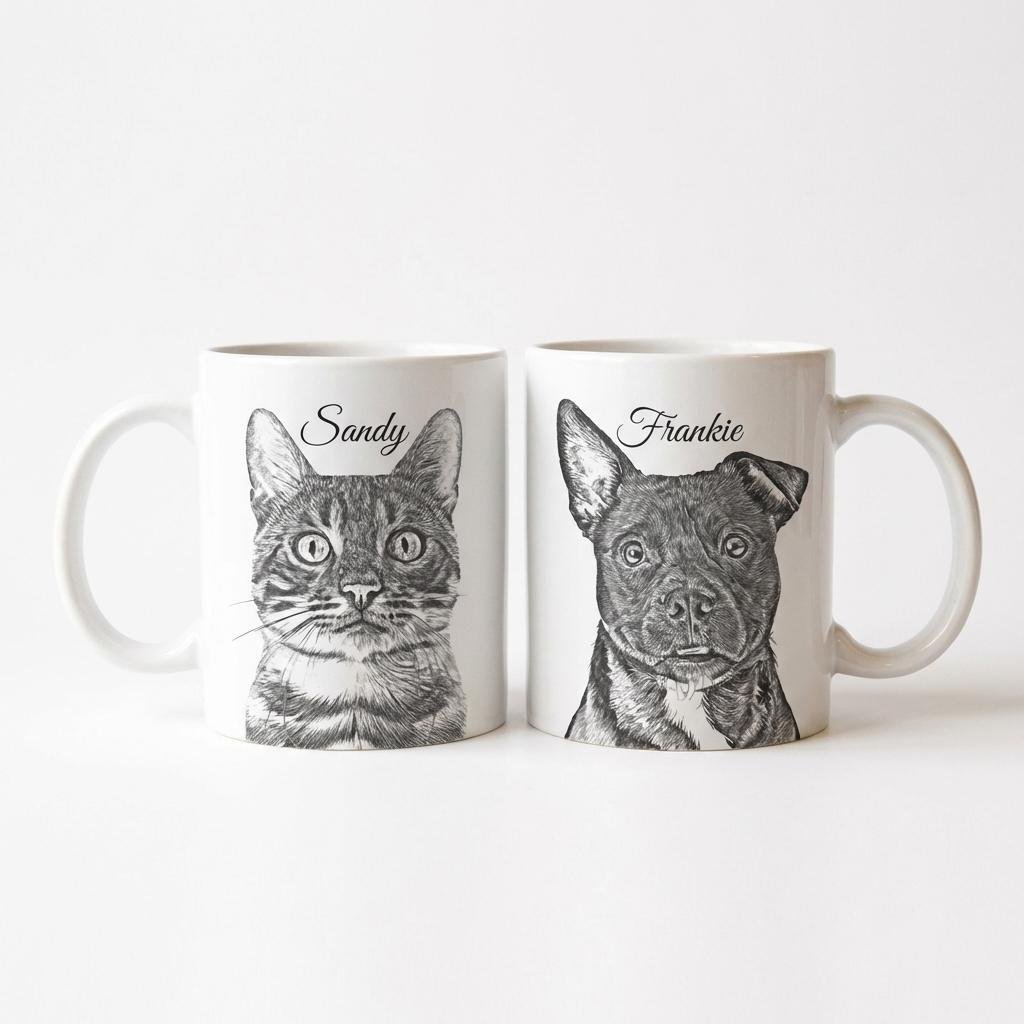 Custom Pet Portrait Mug | Personalized Dog & Cat Sketch Gift