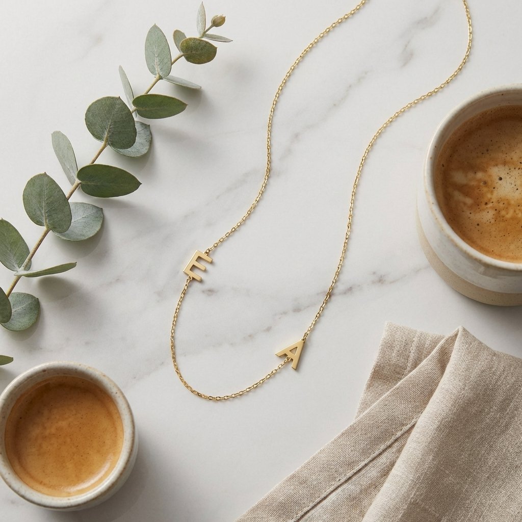 Personalized 14K Solid Gold Sideways Initial Necklace