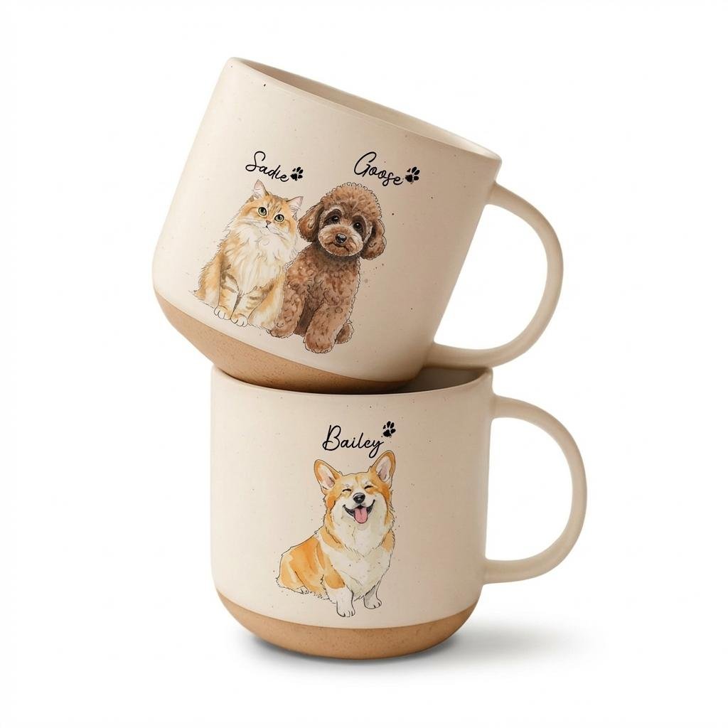 Custom Watercolor Pet Portrait Pottery Mug - Personalized Gift