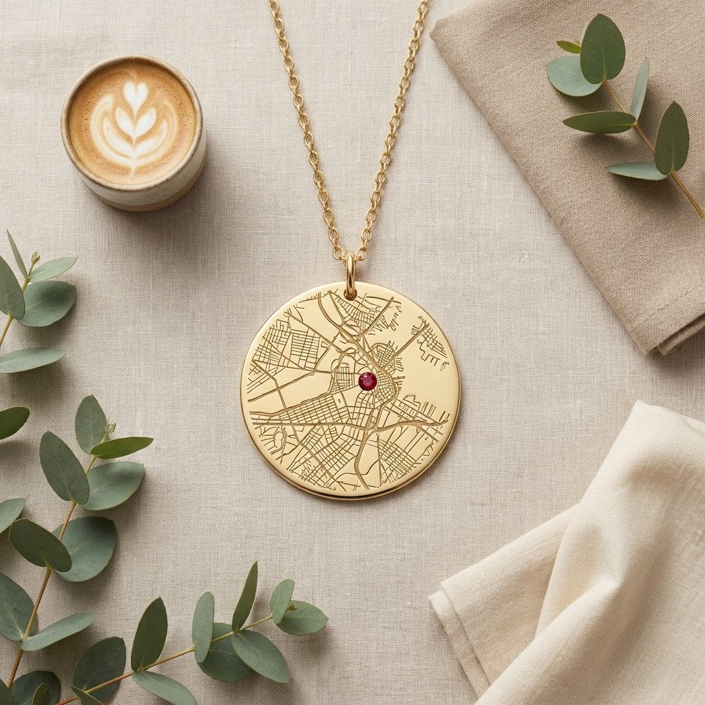 Custom Map Location Necklace with Birthstone | iMade4U