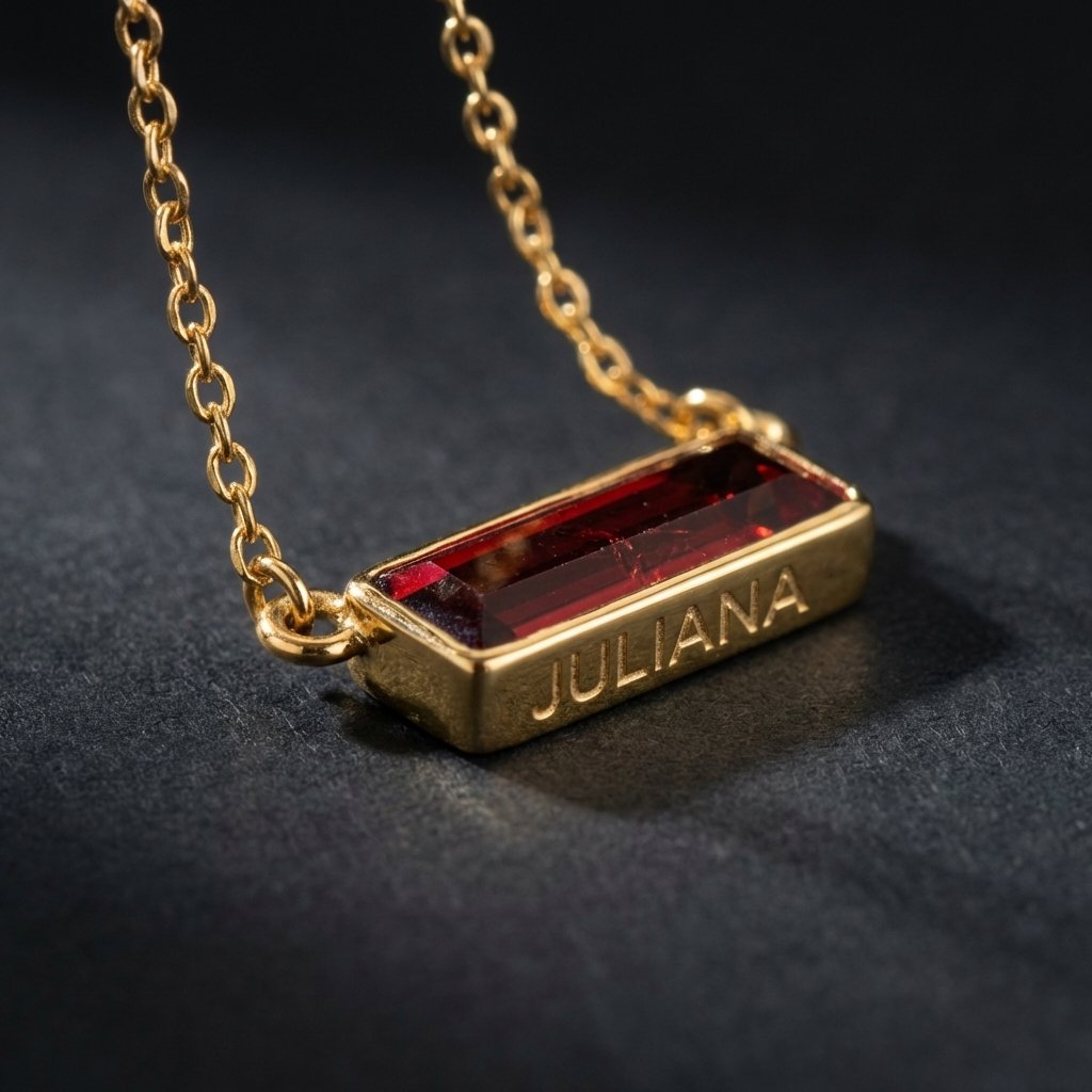 Custom Birthstone Baguette Necklace with Secret Engraving