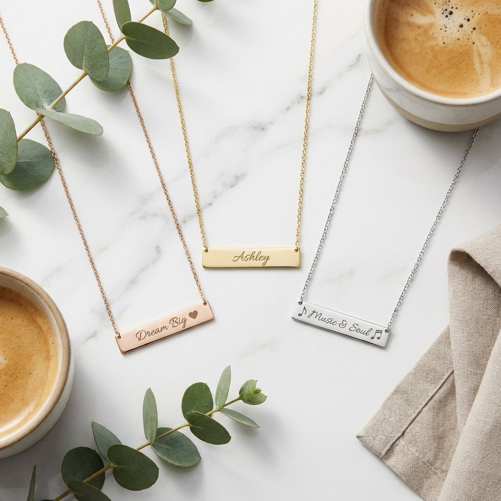 14k Solid Gold Personalized Handwriting Bar Name Necklace