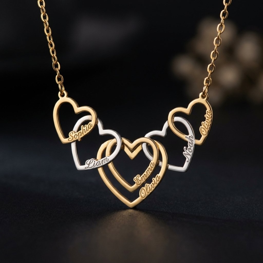 Personalized Family Heart Name Necklace - Dainty Gold Jewelry