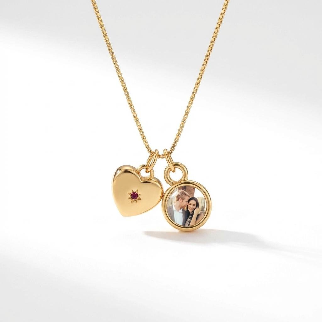 Personalized Photo Projection Heart Birthstone Necklace
