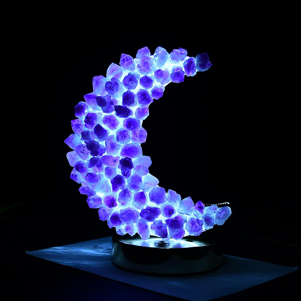 Amethyst Crystal Cluster Moon Lamp Blue Light