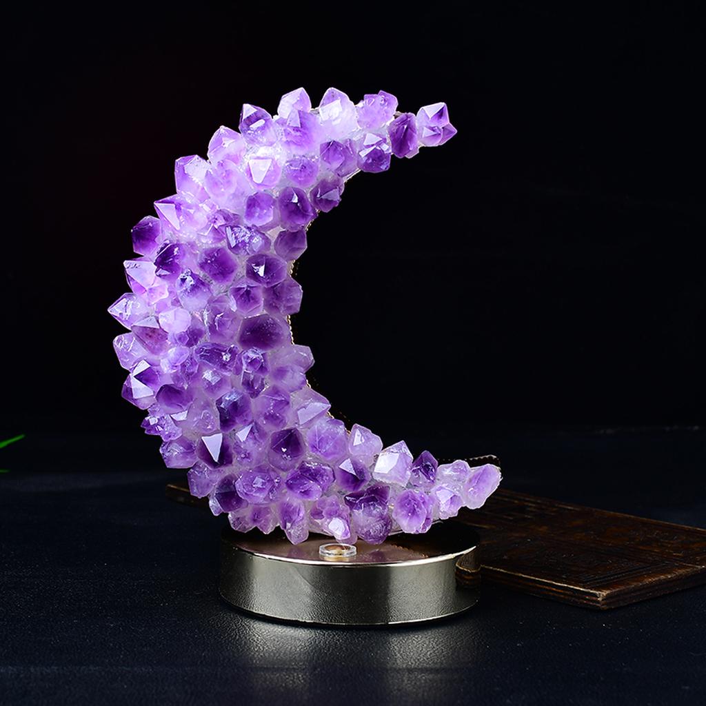 Amethyst Crystal Cluster Moon Lamp Decor