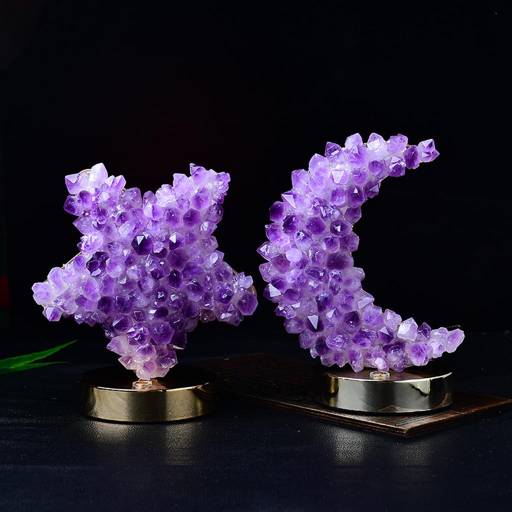 Amethyst Crystal Cluster Star and Moon Decor