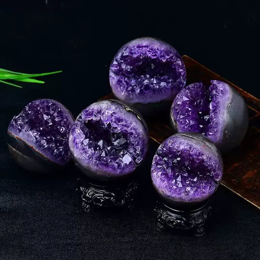 Amethyst Crystal Geode Spheres with Stands