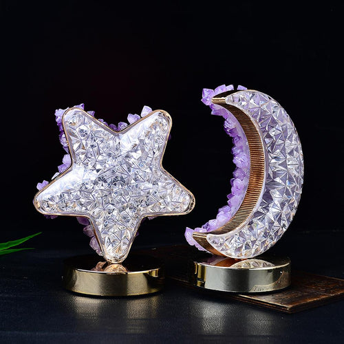 Amethyst Crystal Star and Moon Lamp Decor