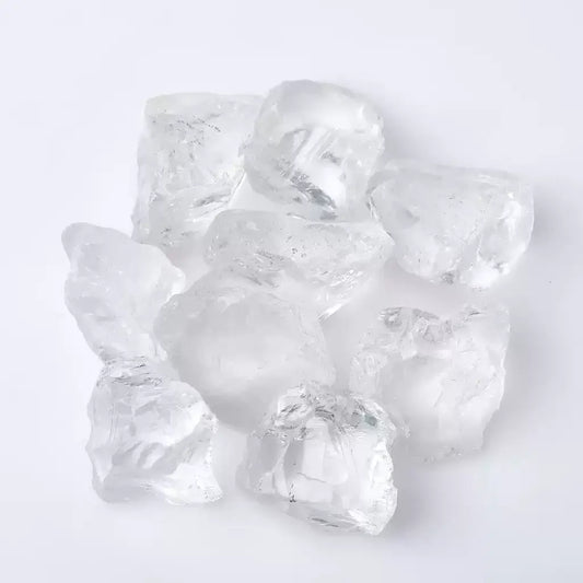 Clear Quartz Crystal Rough Stones White Background