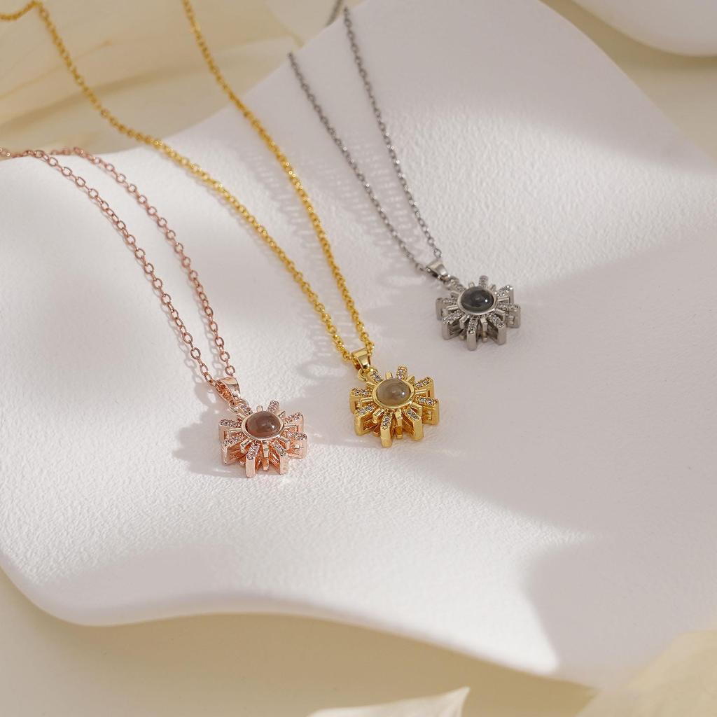 Custom Photo Sun Necklace in Gold Rose Gold Silver