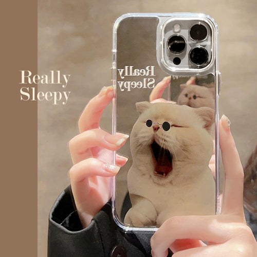Custom Sleepy Cat Mirror iPhone Case