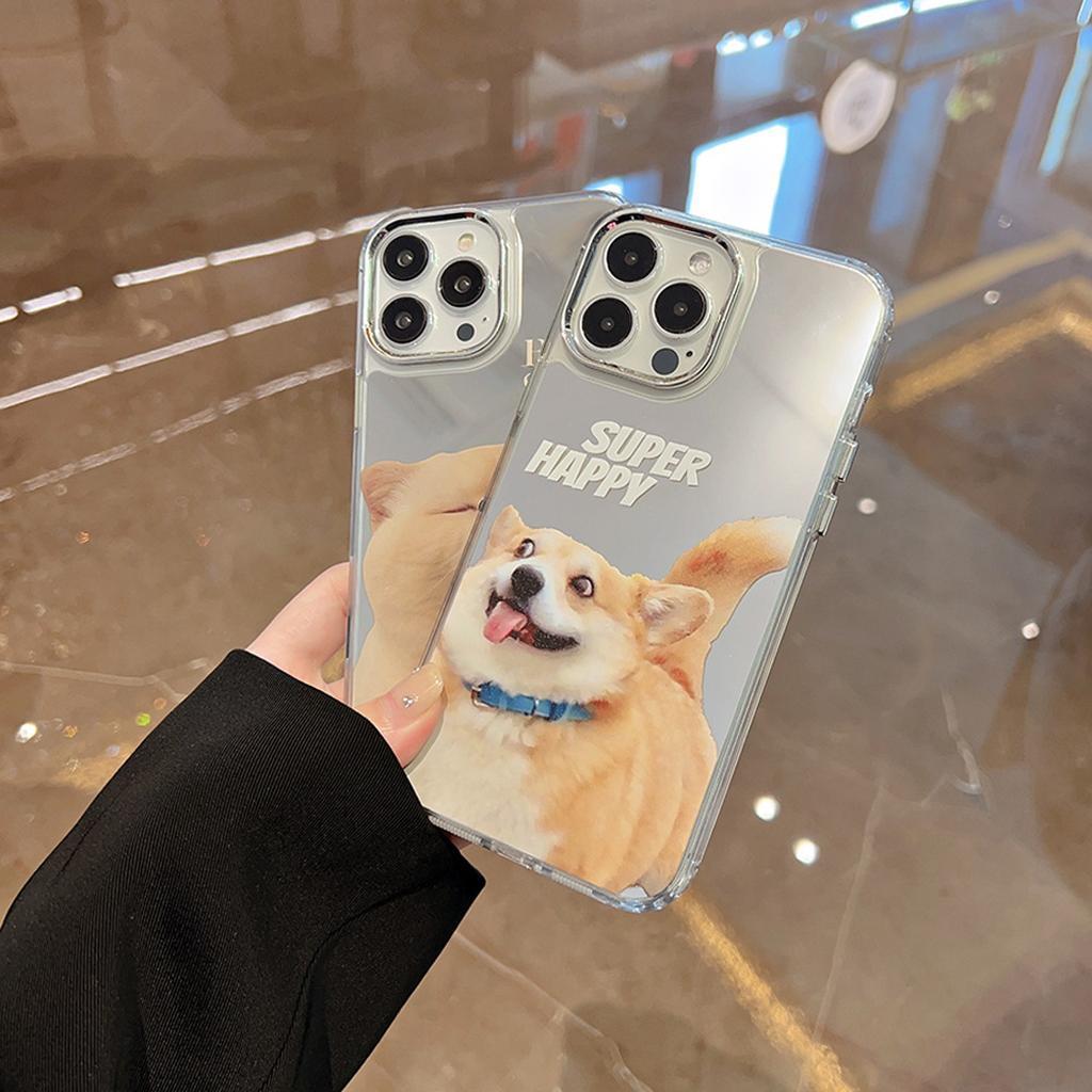 Custom Super Happy Corgi Mirror iPhone Case