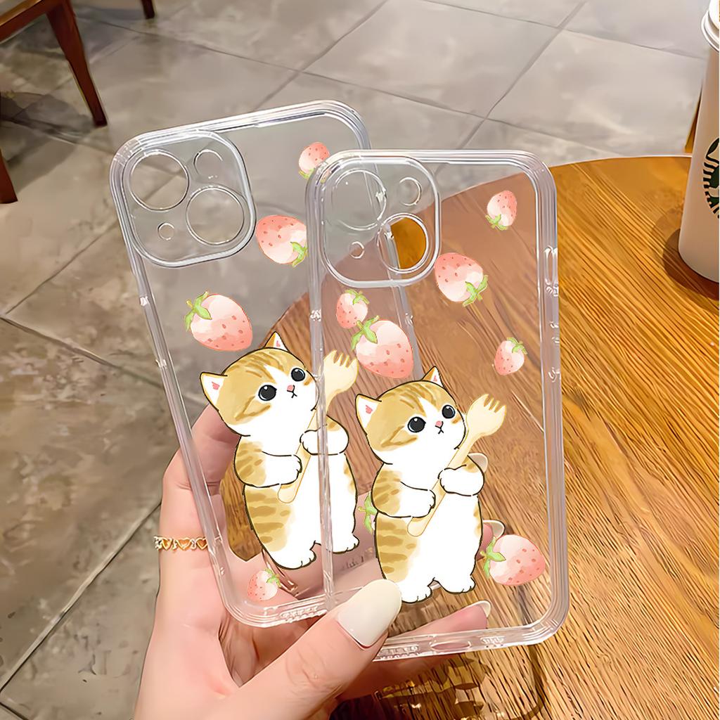 Cute Cat and Strawberry Phone Case Design