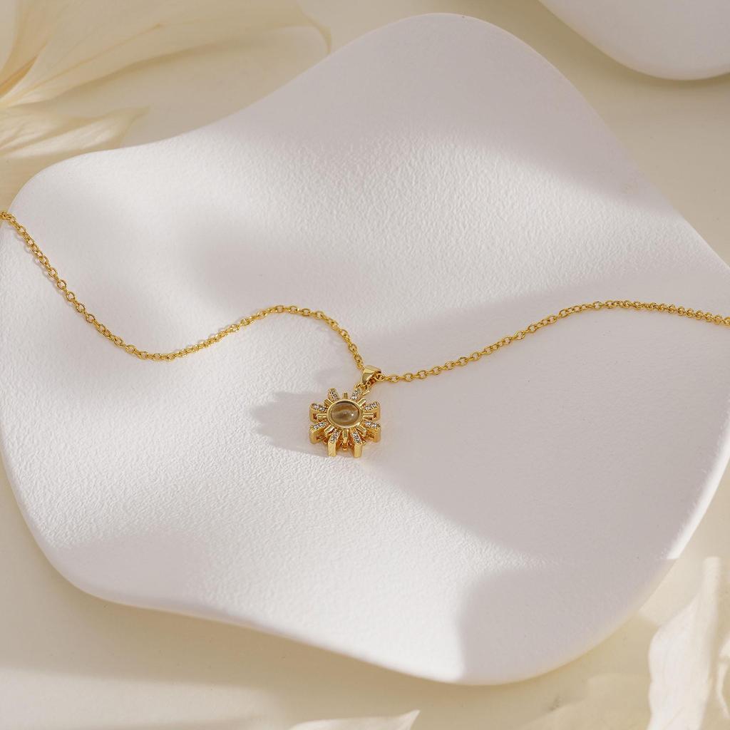 Gold Sun Necklace with Hidden Photo iMade4u