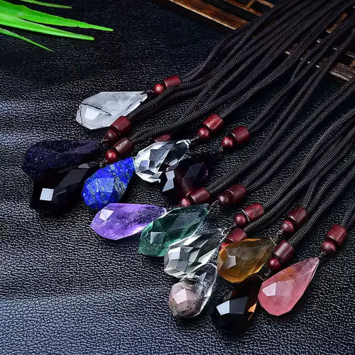 Natural Crystal Teardrop Pendant Necklace Collection