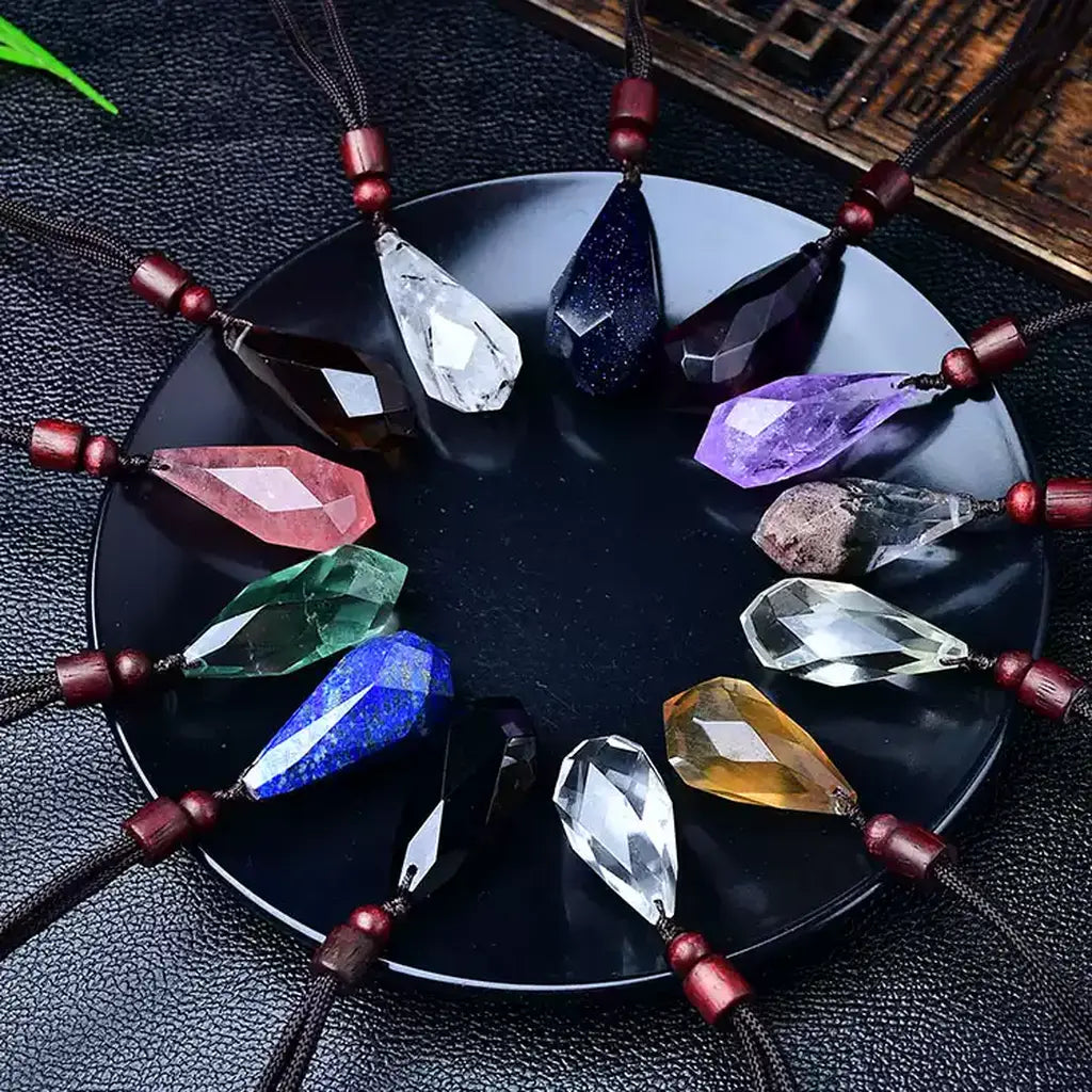 Natural Crystal Teardrop Pendant Necklace Display