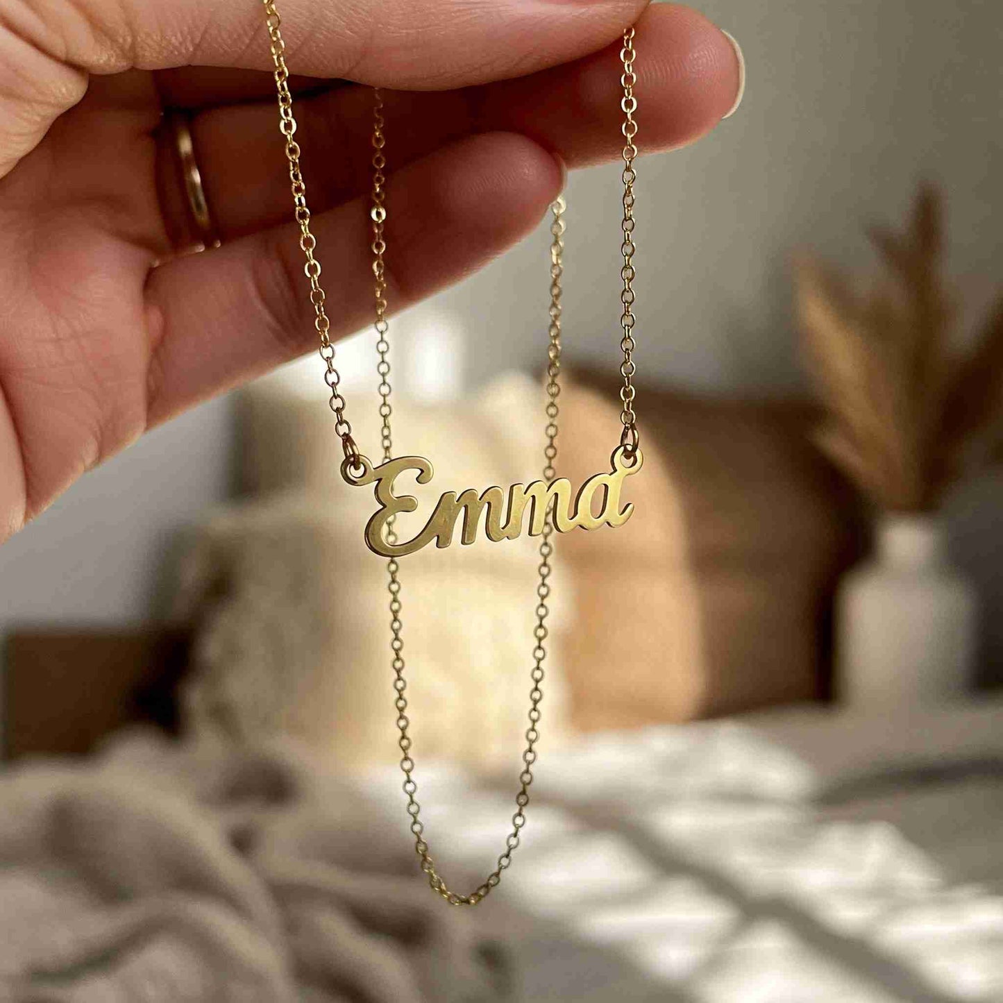Personalized Gold Name Necklace Emma Close Up