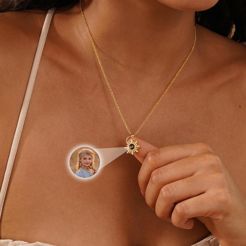 Personalized Sun Necklace with Child Photo Projection