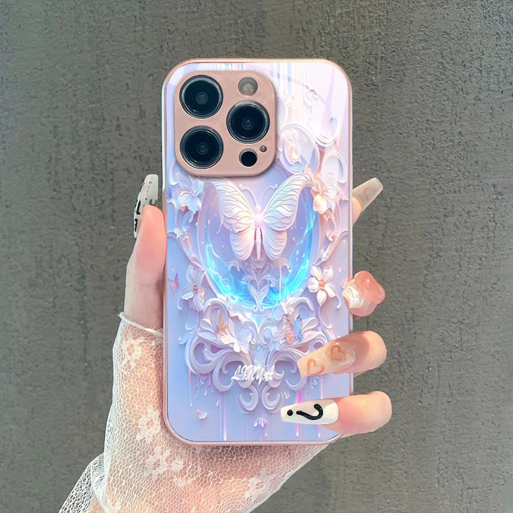 Pink Diamond Heart Phone Case Design White Butterfly Moon Phone Case Design