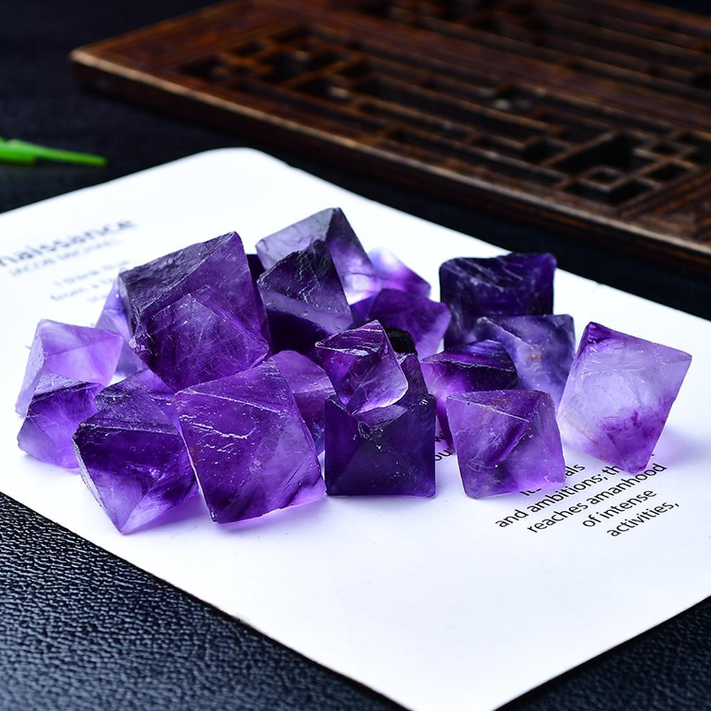 Purple Fluorite Octahedron Crystals White Background
