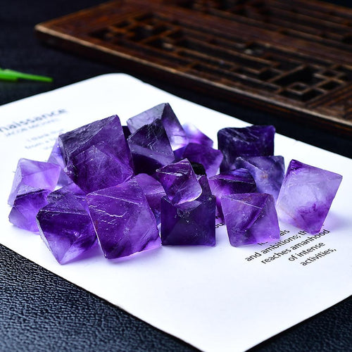 Purple Fluorite Octahedron Crystals White Background