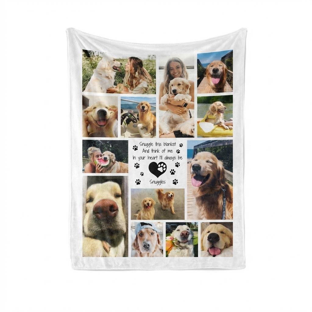 Personalized Pet Memorial Photo Blanket - Custom Dog Loss Gift