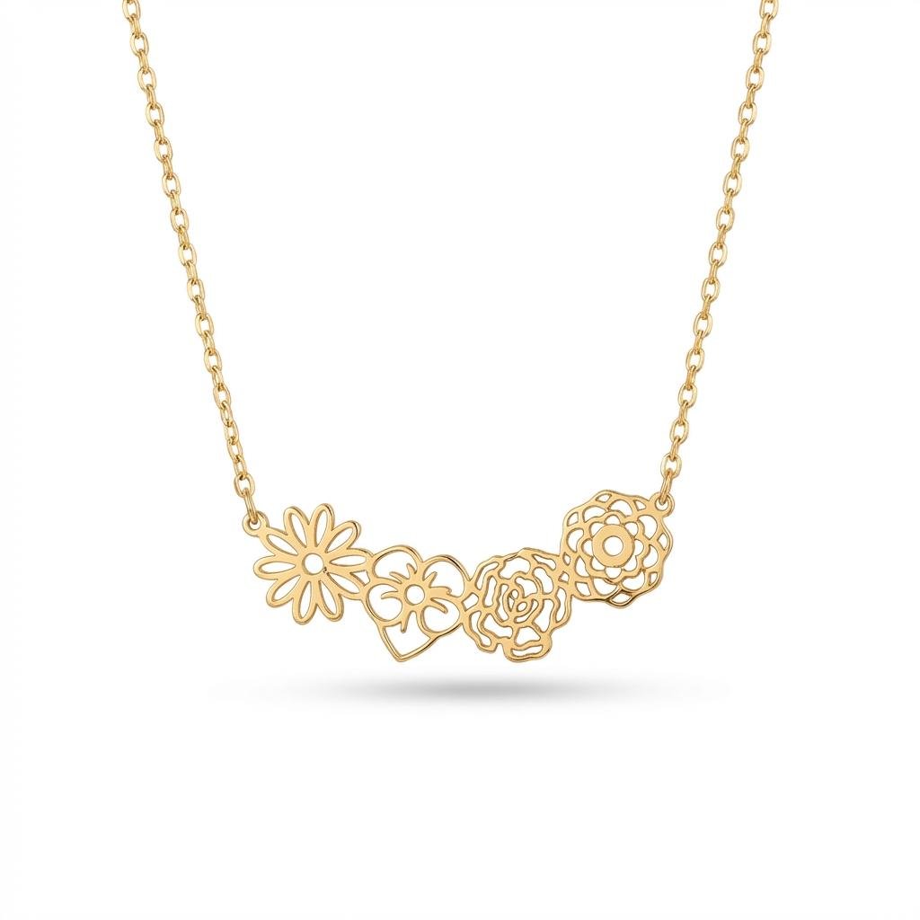Personalized 14K Gold Birth Flower Bouquet Necklace