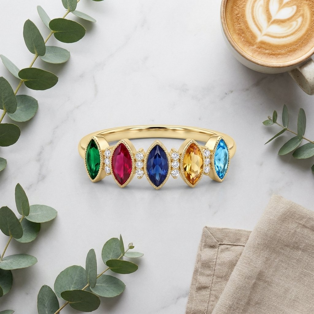 Personalized Mothers Birthstone Ring - Custom Family Gift