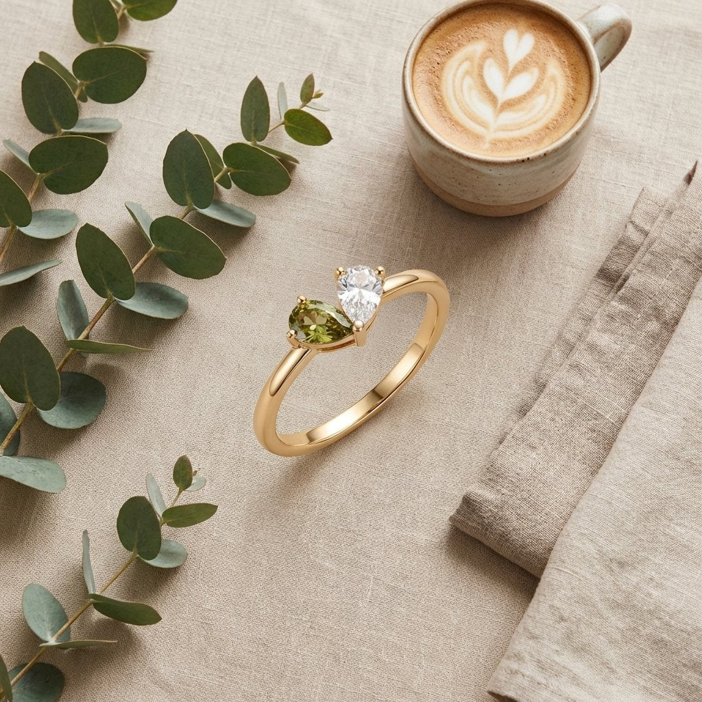 Personalized Double Heart Birthstone Ring