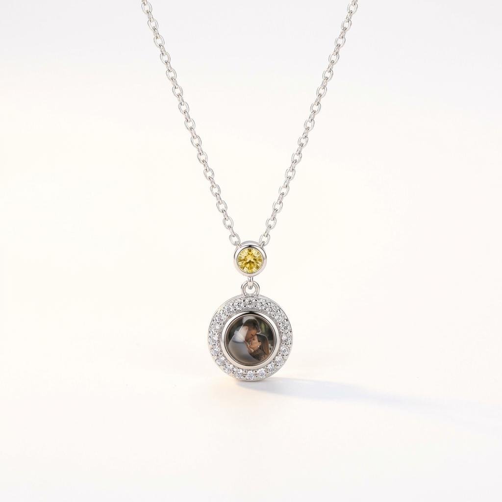 Personalized Photo Projection Necklace with Birthstone