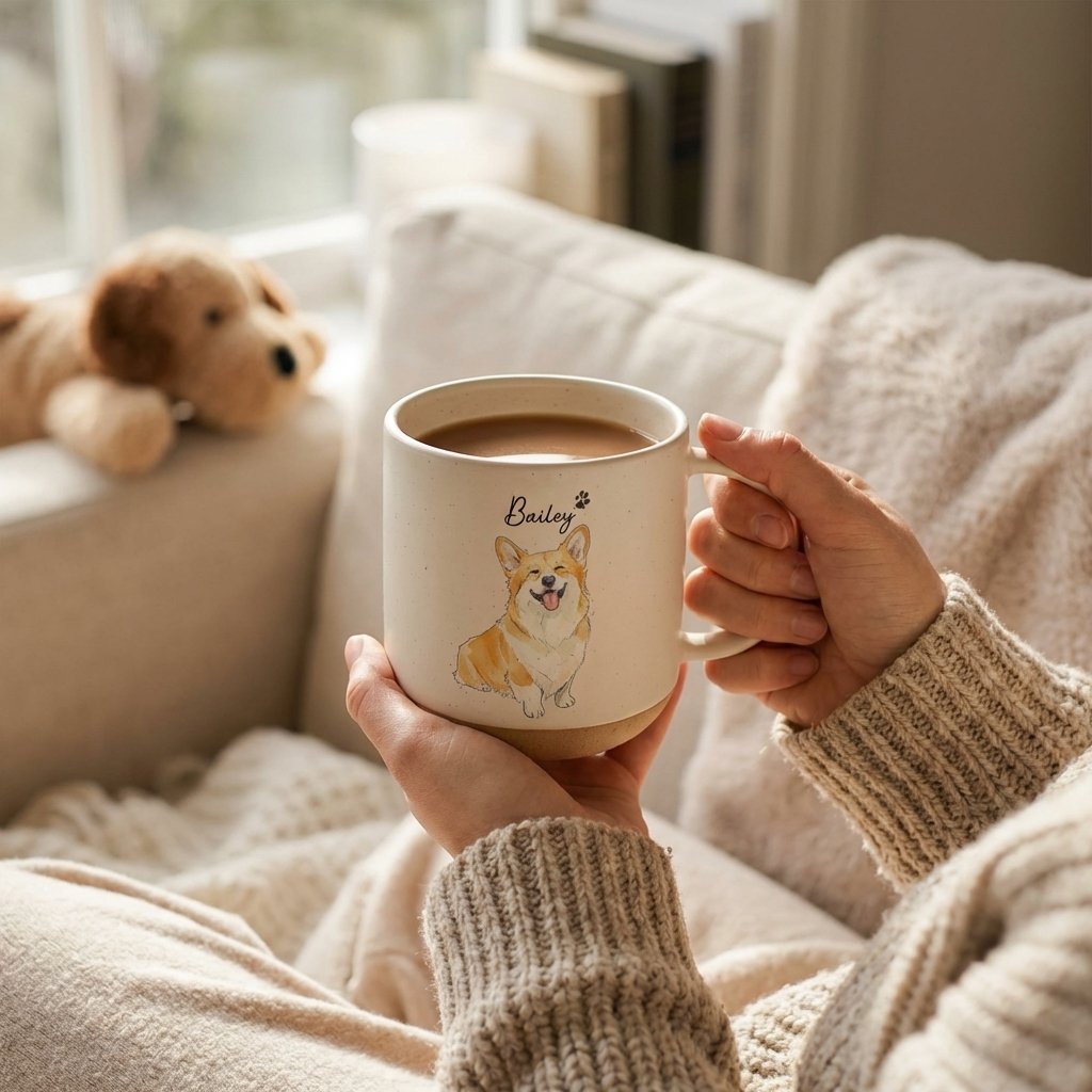 Custom Watercolor Pet Portrait Pottery Mug - Personalized Gift