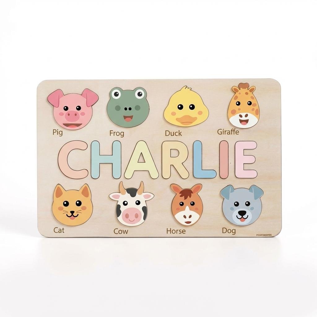 Personalized Wooden Animal Name Puzzle - Baby Gift