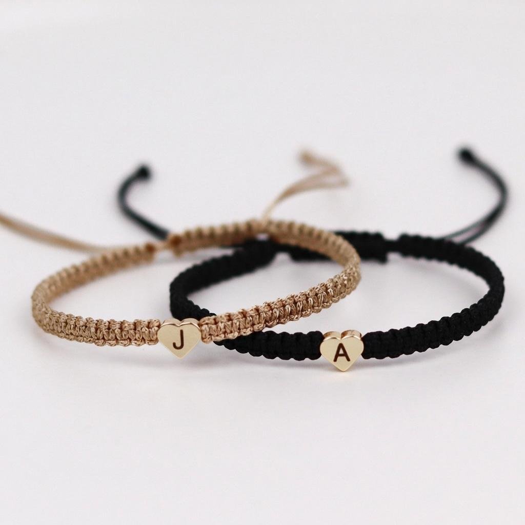 Personalized Initial Heart Matching Bracelets for Couples