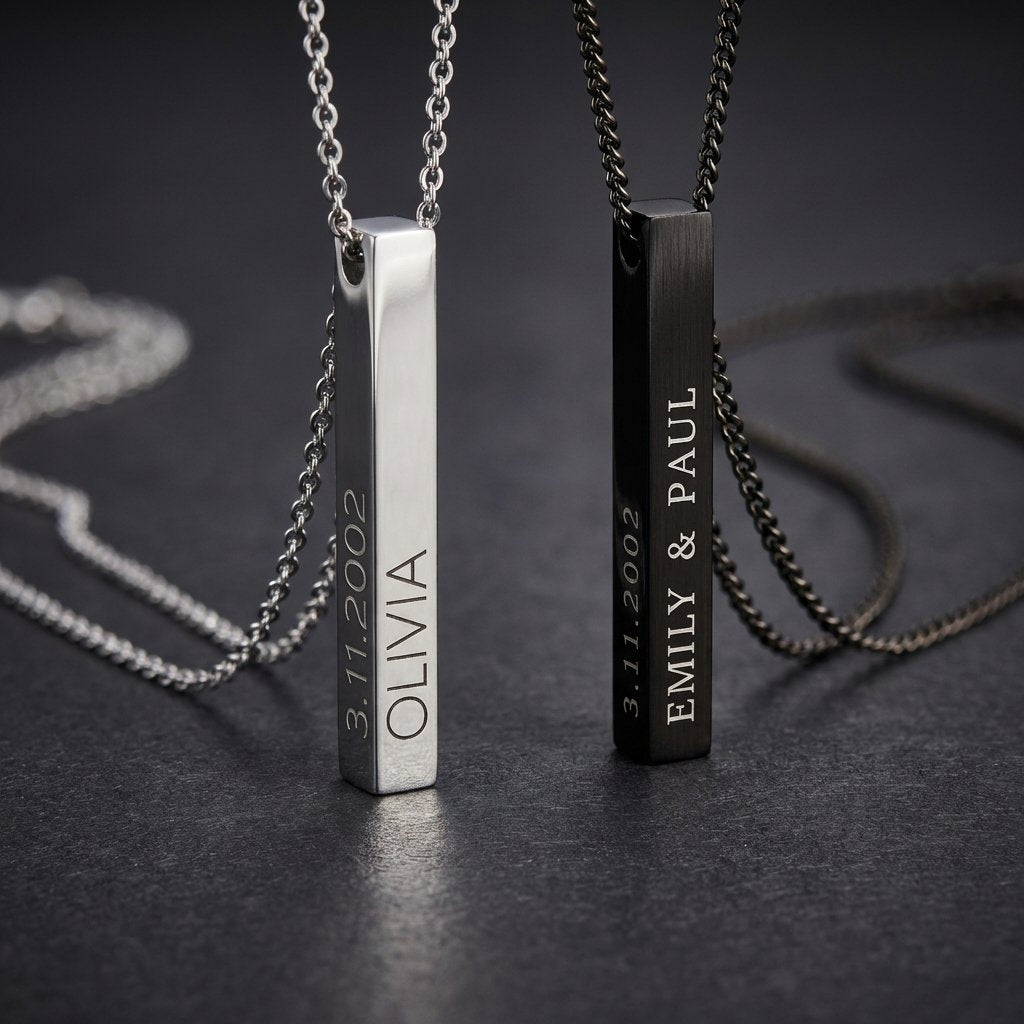 Personalized Matching 3D Bar Necklace Set for Couples